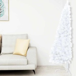 Demi-arbre de Noël artificiel pré-éclairé et boules blanc 210cm 