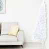 Demi-arbre de Noël artificiel pré-éclairé et boules blanc 210cm 