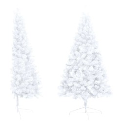Demi-arbre de Noël artificiel pré-éclairé et boules blanc 210cm 