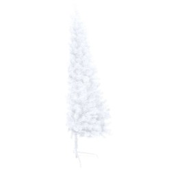 Demi-arbre de Noël artificiel pré-éclairé et boules blanc 210cm 