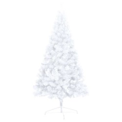 Demi-arbre de Noël artificiel pré-éclairé et boules blanc 210cm 