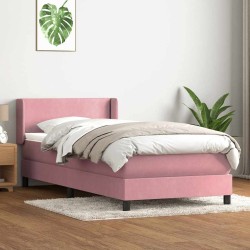 Sommier à lattes de lit avec matelas rose 100x220 cm velours 