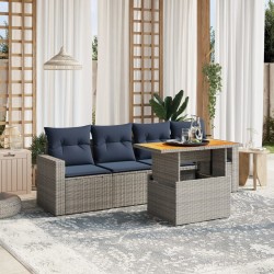 Salon de jardin 5 pcs avec coussins gris résine tressée 