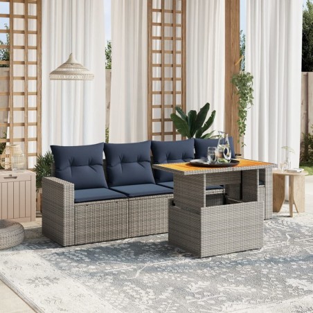 Salon de jardin 5 pcs avec coussins gris résine tressée 