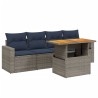 Salon de jardin 5 pcs avec coussins gris résine tressée 