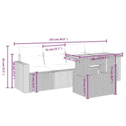 Salon de jardin 5 pcs avec coussins gris résine tressée 