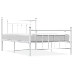 Cadre de lit métal sans matelas et pied de lit blanc 100x200 cm 