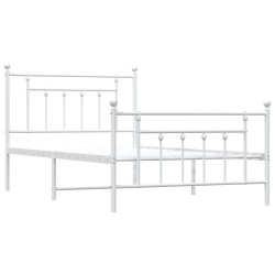 Cadre de lit métal sans matelas et pied de lit blanc 100x200 cm 