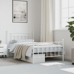 Cadre de lit métal sans matelas et pied de lit blanc 100x200 cm 
