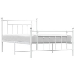 Cadre de lit métal sans matelas et pied de lit blanc 100x200 cm 