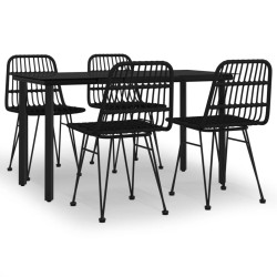 Ensemble à manger de jardin 5 pcs Noir Résine tressée 