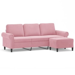 Canapé à 3 places avec repose-pieds Rose 180 cm Velours 