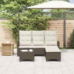 Salon de jardin 3 pcs avec coussins forme L marron polyrotin 
