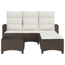 Salon de jardin 3 pcs avec coussins forme L marron polyrotin 