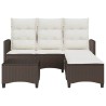Salon de jardin 3 pcs avec coussins forme L marron polyrotin 