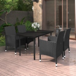 Ensemble à manger de jardin coussins 5 pcs Résine tressée Verre 