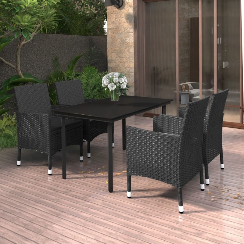 Ensemble à manger de jardin coussins 5 pcs Résine tressée Verre 