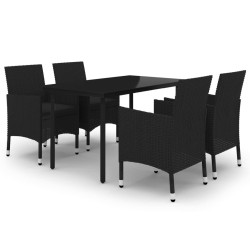 Ensemble à manger de jardin coussins 5 pcs Résine tressée Verre 