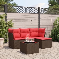 Salon de jardin avec coussins 5 pcs marron résine tressée 