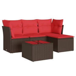 Salon de jardin avec coussins 5 pcs marron résine tressée 