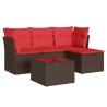 Salon de jardin avec coussins 5 pcs marron résine tressée 