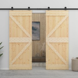 Porte coulissante avec kit de quincaillerie 90x210cm Pin massif 