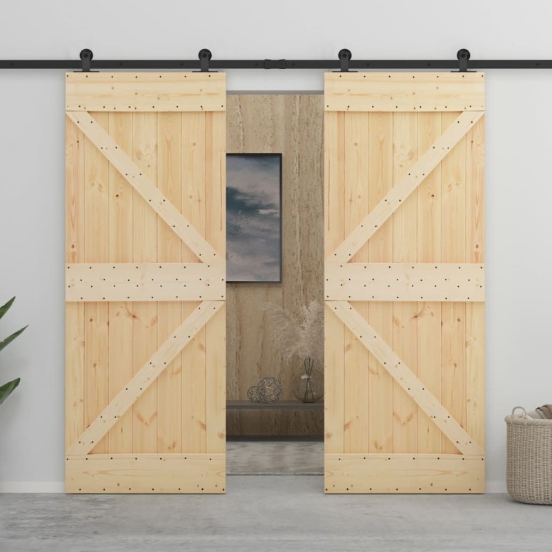 Porte coulissante avec kit de quincaillerie 90x210cm Pin massif 