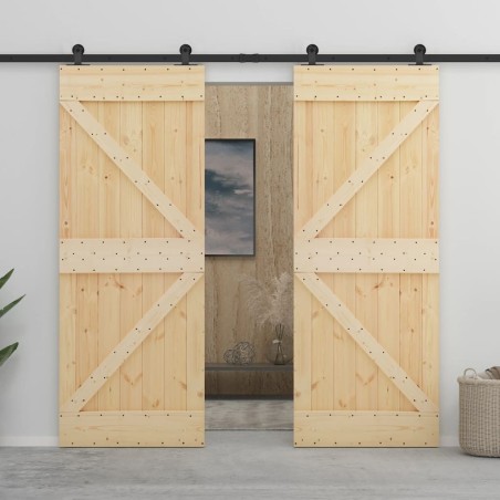 Porte coulissante avec kit de quincaillerie 90x210cm Pin massif 