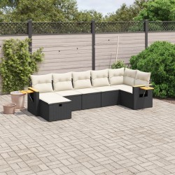 Salon de jardin 7 pcs avec coussins noir résine tressée 