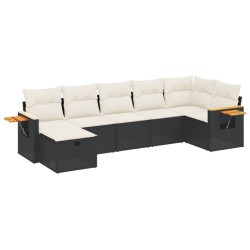 Salon de jardin 7 pcs avec coussins noir résine tressée 