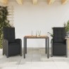 Ensemble de bistro 3 pcs avec coussins noir résine tressée 