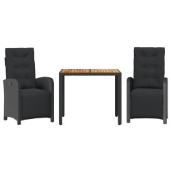 Ensemble de bistro 3 pcs avec coussins noir résine tressée 