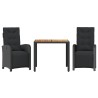 Ensemble de bistro 3 pcs avec coussins noir résine tressée 