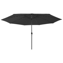 Parasol de jardin avec lumières LED et mât en métal 400 cm noir 