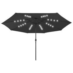 Parasol de jardin avec lumières LED et mât en métal 400 cm noir 