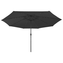 Parasol de jardin avec lumières LED et mât en métal 400 cm noir 