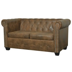 Canapé Chesterfield 2 places en similicuir marron 