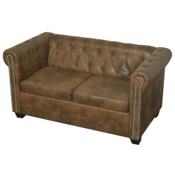 Canapé Chesterfield 2 places en similicuir marron 