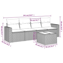 Salon de jardin avec coussins 5 pcs marron résine tressée 