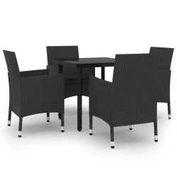 Ensemble à manger de jardin coussins 5 pcs Résine tressée Verre 