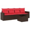 Salon de jardin avec coussins 5 pcs marron résine tressée 