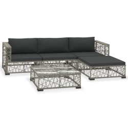 Salon de jardin 5 pcs avec coussins Résine tressée Gris 