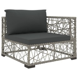 Salon de jardin 5 pcs avec coussins Résine tressée Gris 