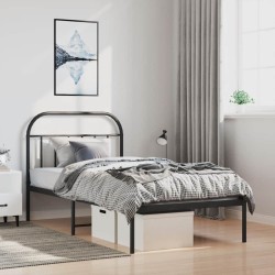 Cadre de lit métal sans matelas avec tête de lit noir 100x200cm 