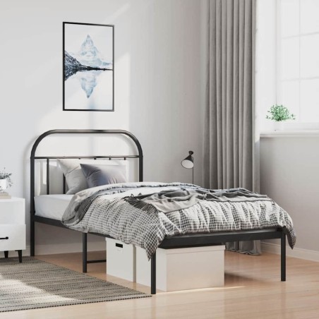 Cadre de lit métal sans matelas avec tête de lit noir 100x200cm 