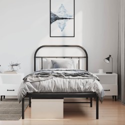 Cadre de lit métal sans matelas avec tête de lit noir 100x200cm 