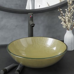 Lavabo de bain avec robinet et drain à poussoir Verre trempé 