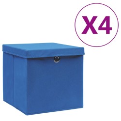 Boîtes de rangement avec couvercles 4 pcs 28x28x28 cm Bleu 