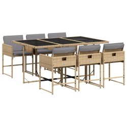 Ensemble à manger de jardin coussins 7 pcs mélange beige rotin 