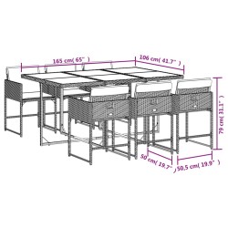 Ensemble à manger de jardin coussins 7 pcs mélange beige rotin 